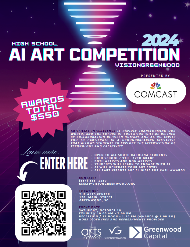 Deadline Approaching for VisionGreenwood ‘s Statewide Artificial Intelligence (AI) Art Competition for 9 th -12 th Graders: Entries due by Wednesday, October 16